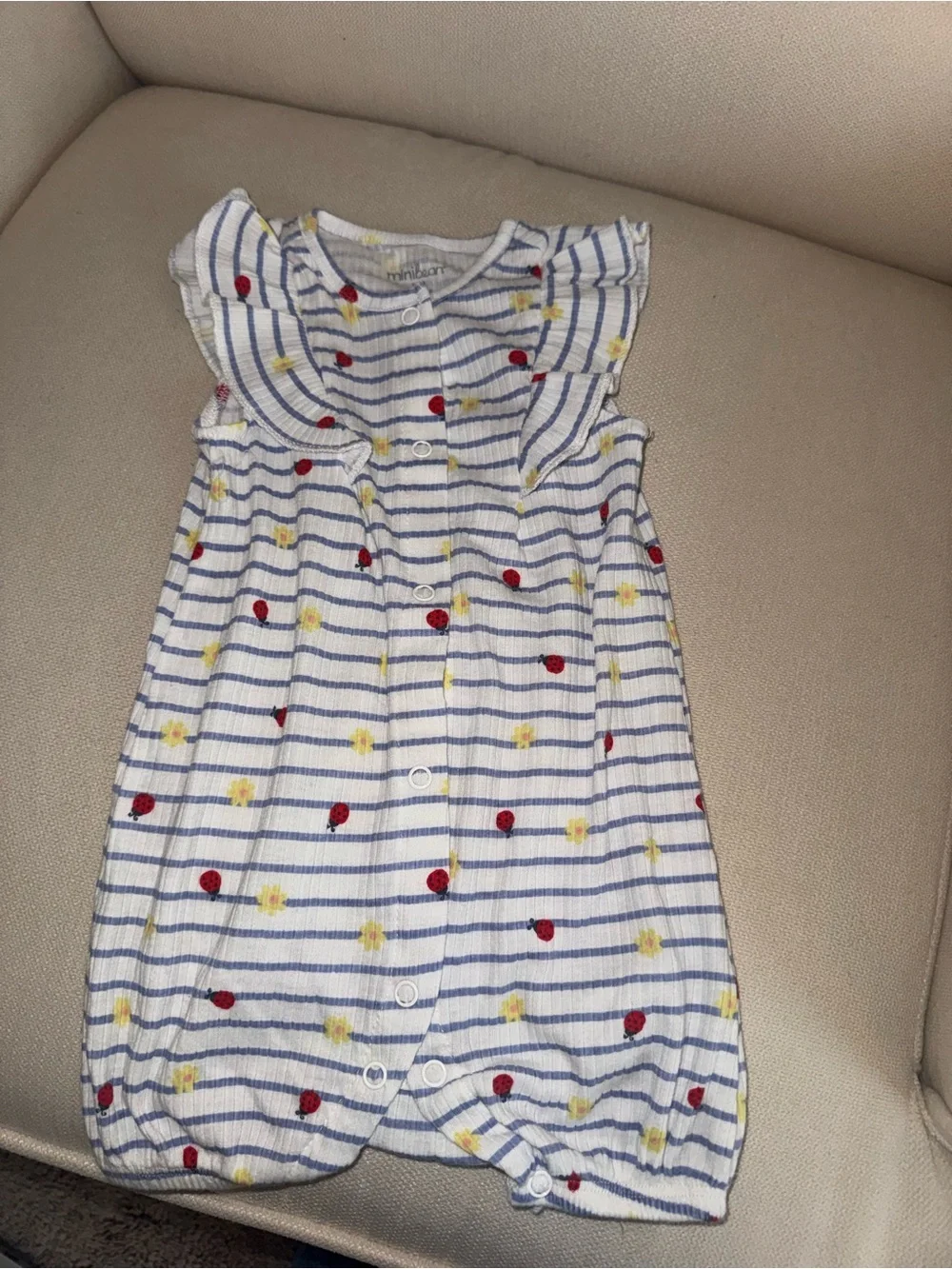 Baby Girls' Yellow Floral Romper with Red Ladybug Accents